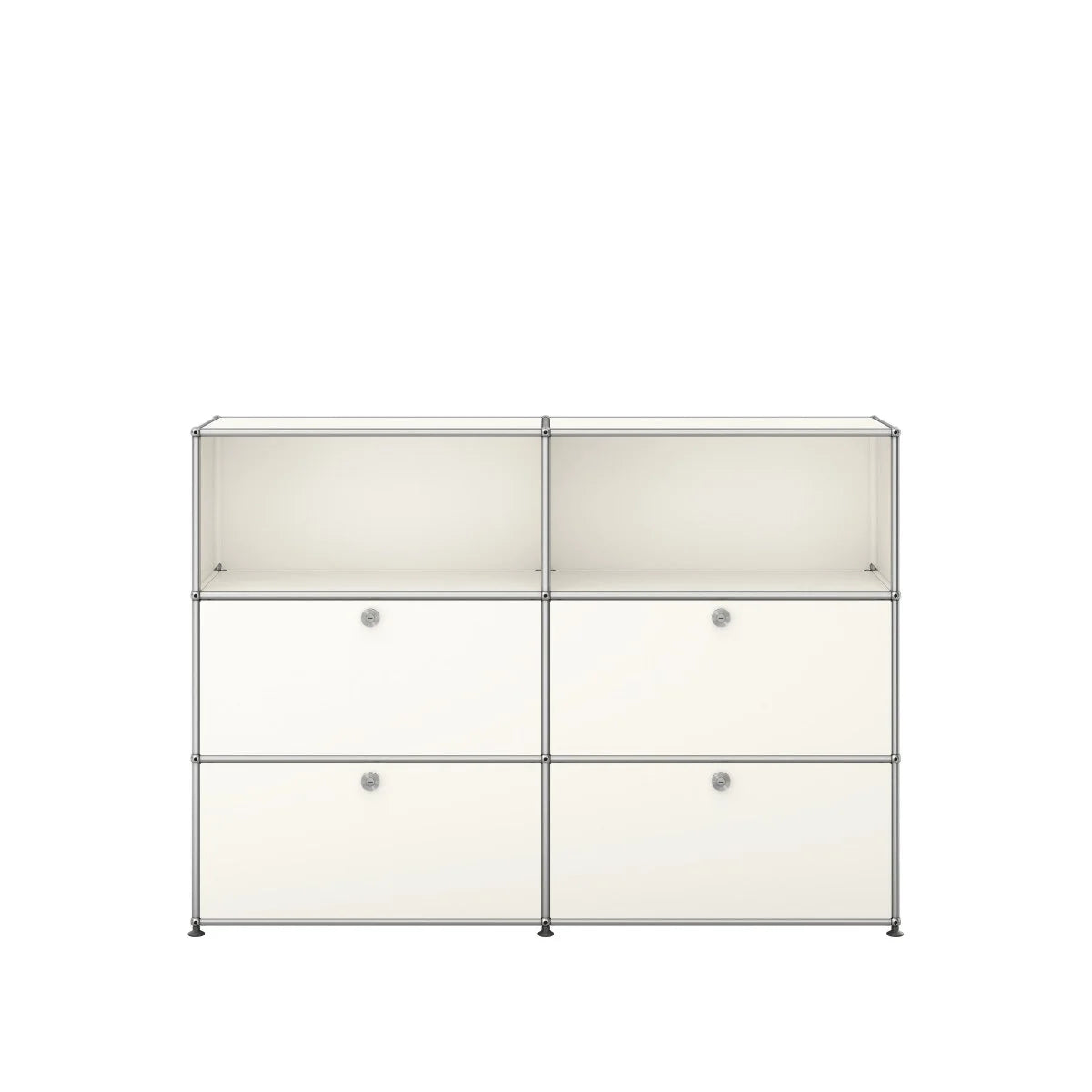 USM Haller Sideboard Weiß mit 4 Klapptüren und offenen Fächern