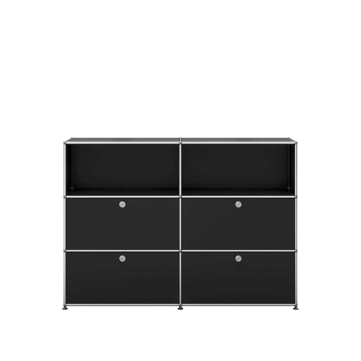USM Haller Sideboard Schwarz mit 4 Klapptüren und offenen Elementen