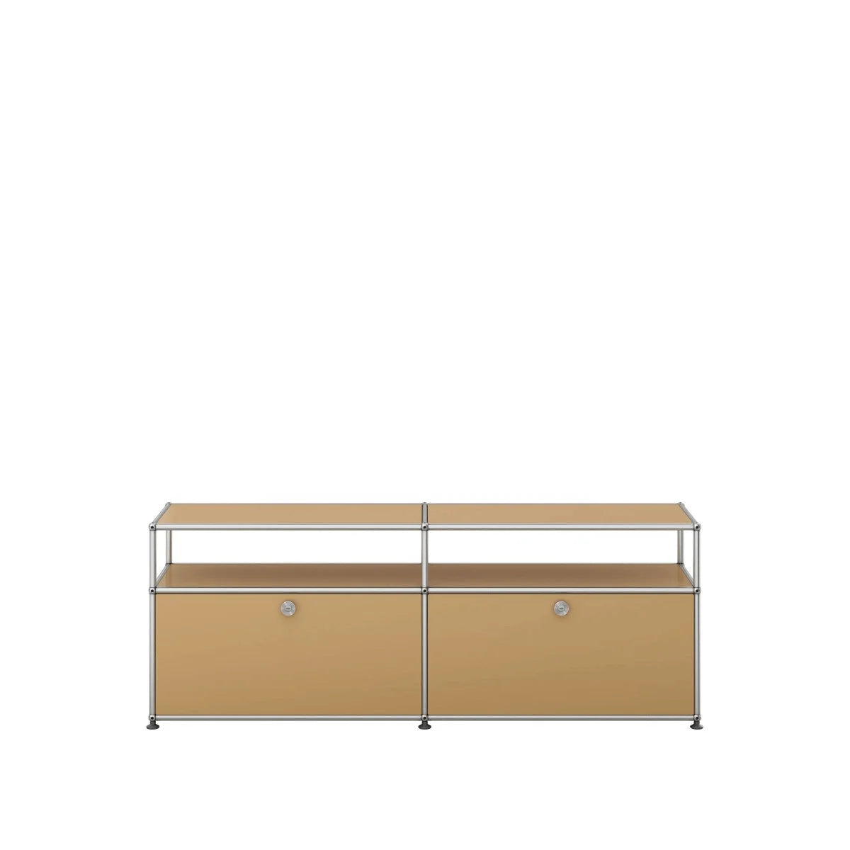 USM Haller Lowboard in Beige, harmonische Farbvariante mit verdecktem Stauraum und offener Ablage