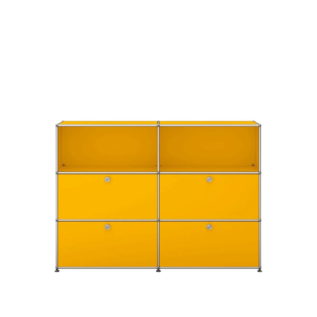 USM Haller Sideboard Gelb mit 4 Klapptüren und offenen Fächern