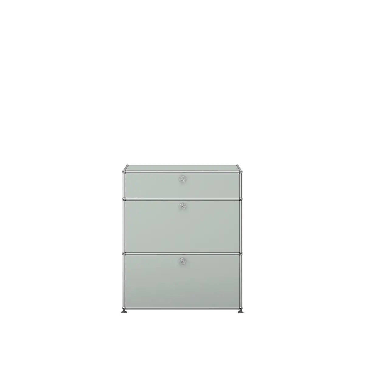 USM Haller Sideboard in Lichtgrau mit drei Klapptüren, kompaktes Format 1 breit und 2½ hoch