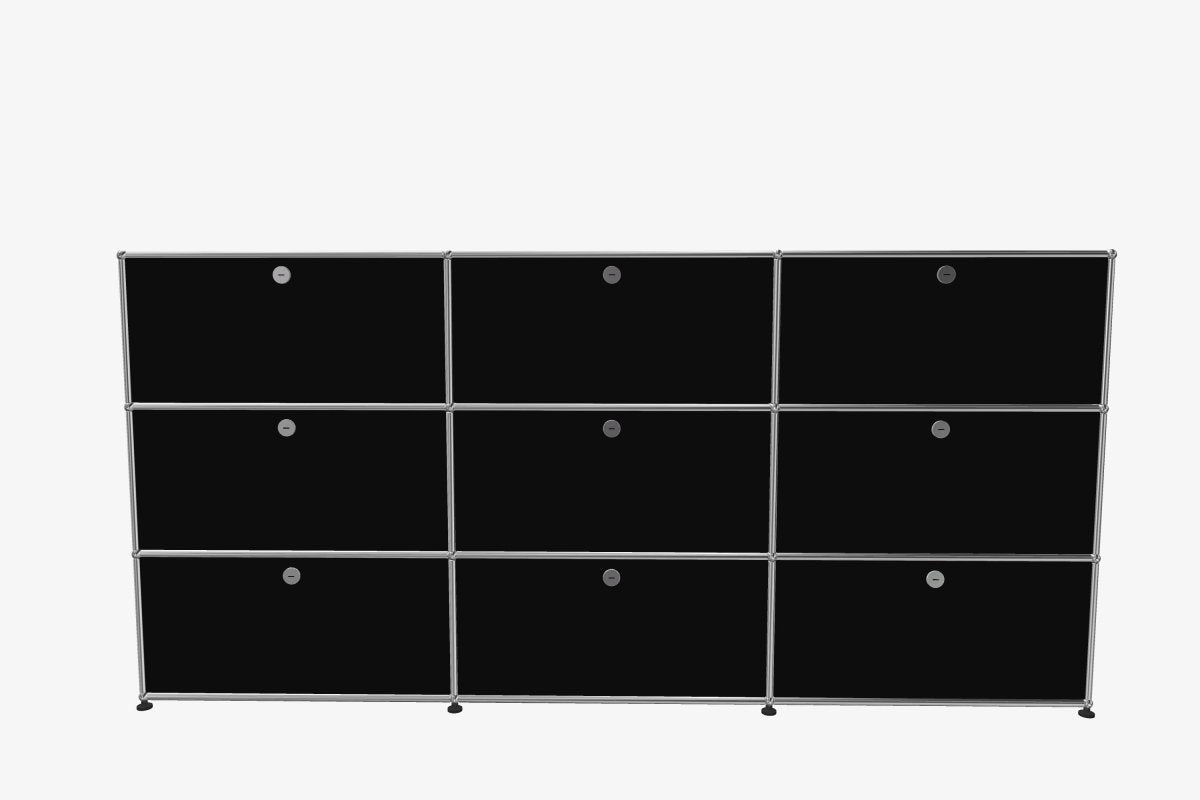 USM Haller Highboard mit 9 Klapptüren in schwarz, Frontansicht