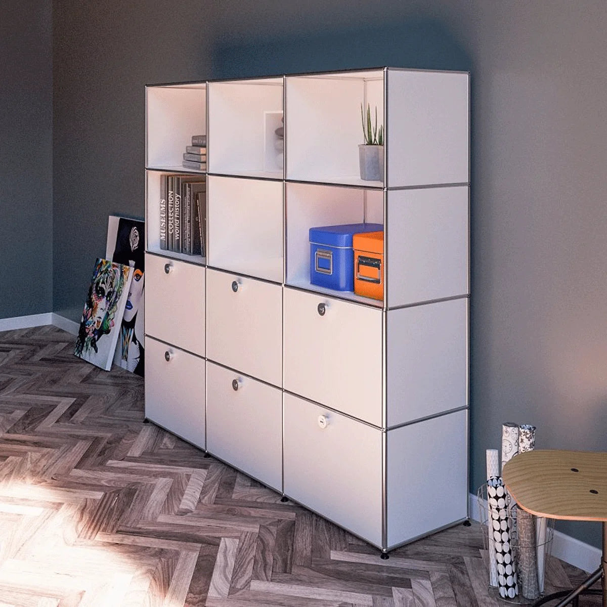 USM Haller Highboard mit 6 Klapptueren, rechter Winkel, Stauraum fuer Buero und Wohnen
