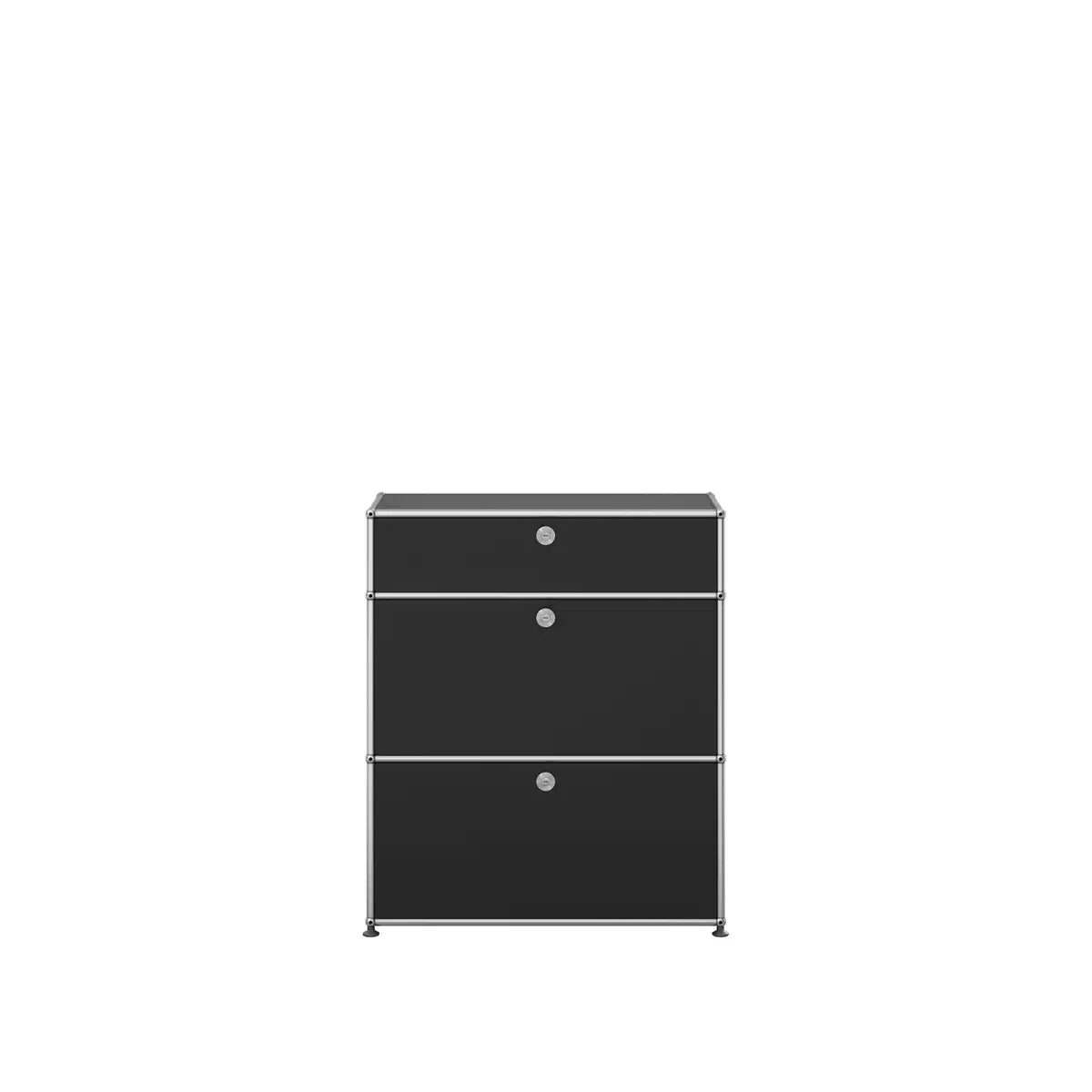 USM Haller Sideboard in Schwarz, puristische Linienführung mit drei Klapptüren