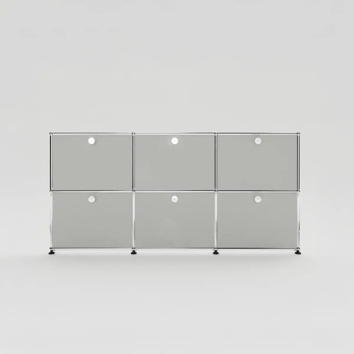 USM Haller Sideboard in Grau mit sechs Klapptüren für Büro oder Zuhause