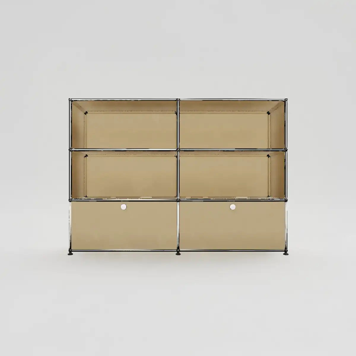 USM Haller Sideboard in Beige mit offenen Regalfächern und Klapptüren