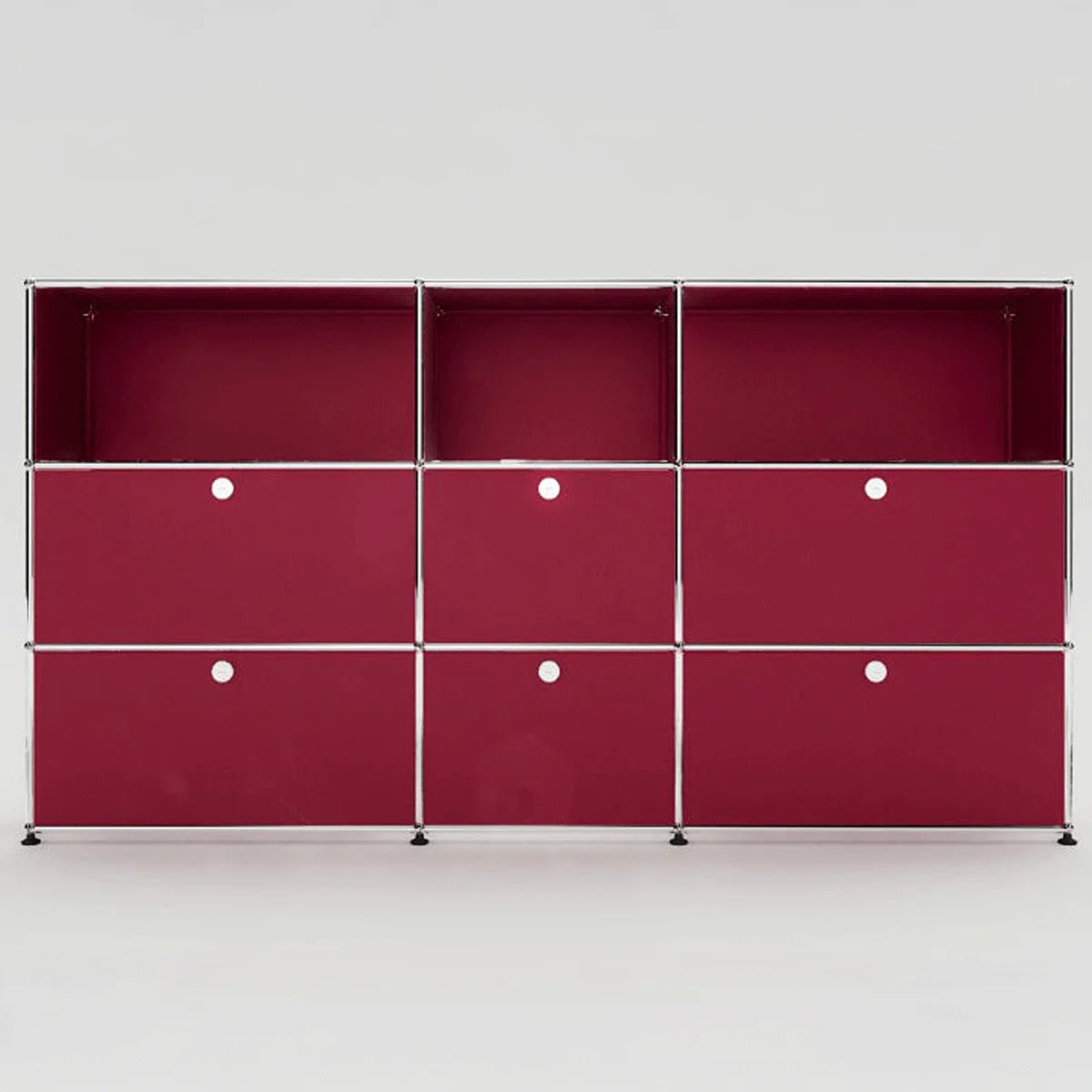 USM Haller Highboard 3x3 in Rot – Frontansicht, Designklassiker mit 6 Klapptüren
