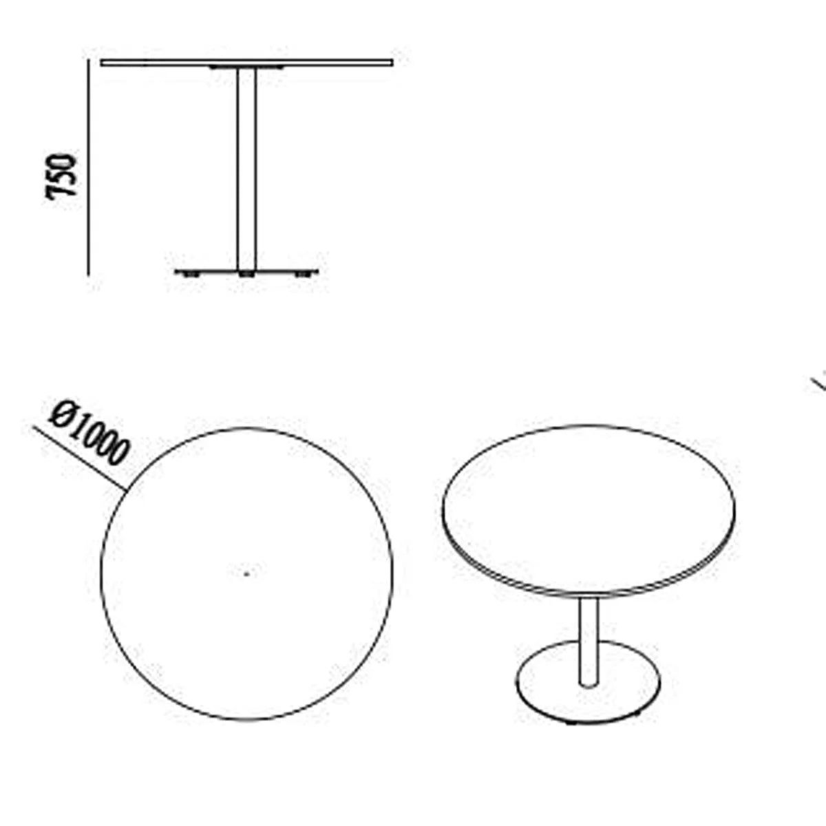 Maßzeichnung des runden Aski Table