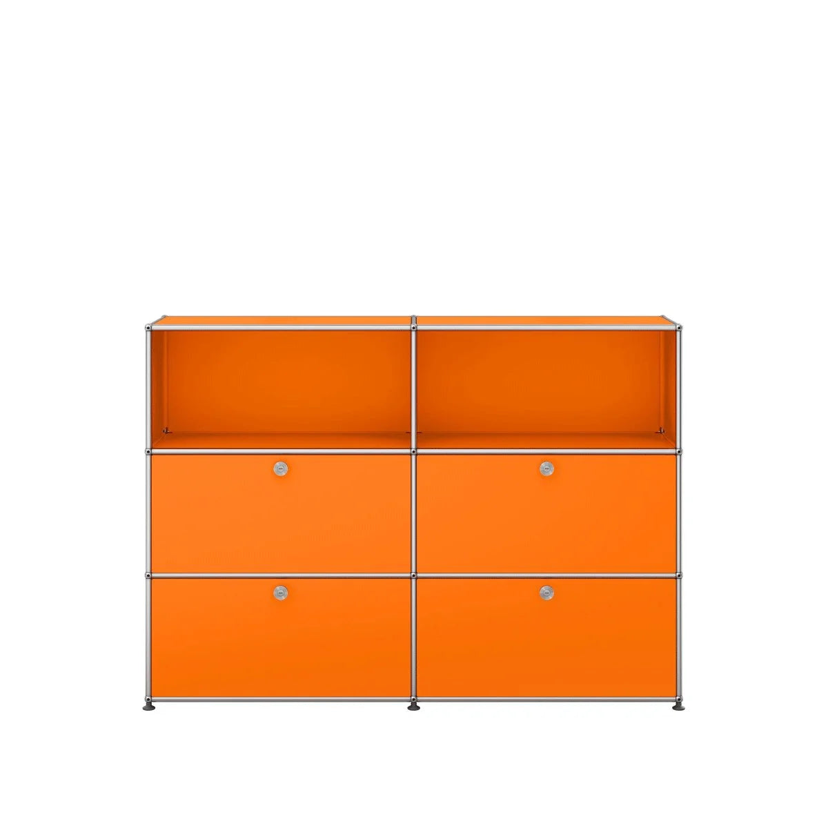 USM Haller Sideboard Orange mit 4 Klapptüren und offenen Fächern