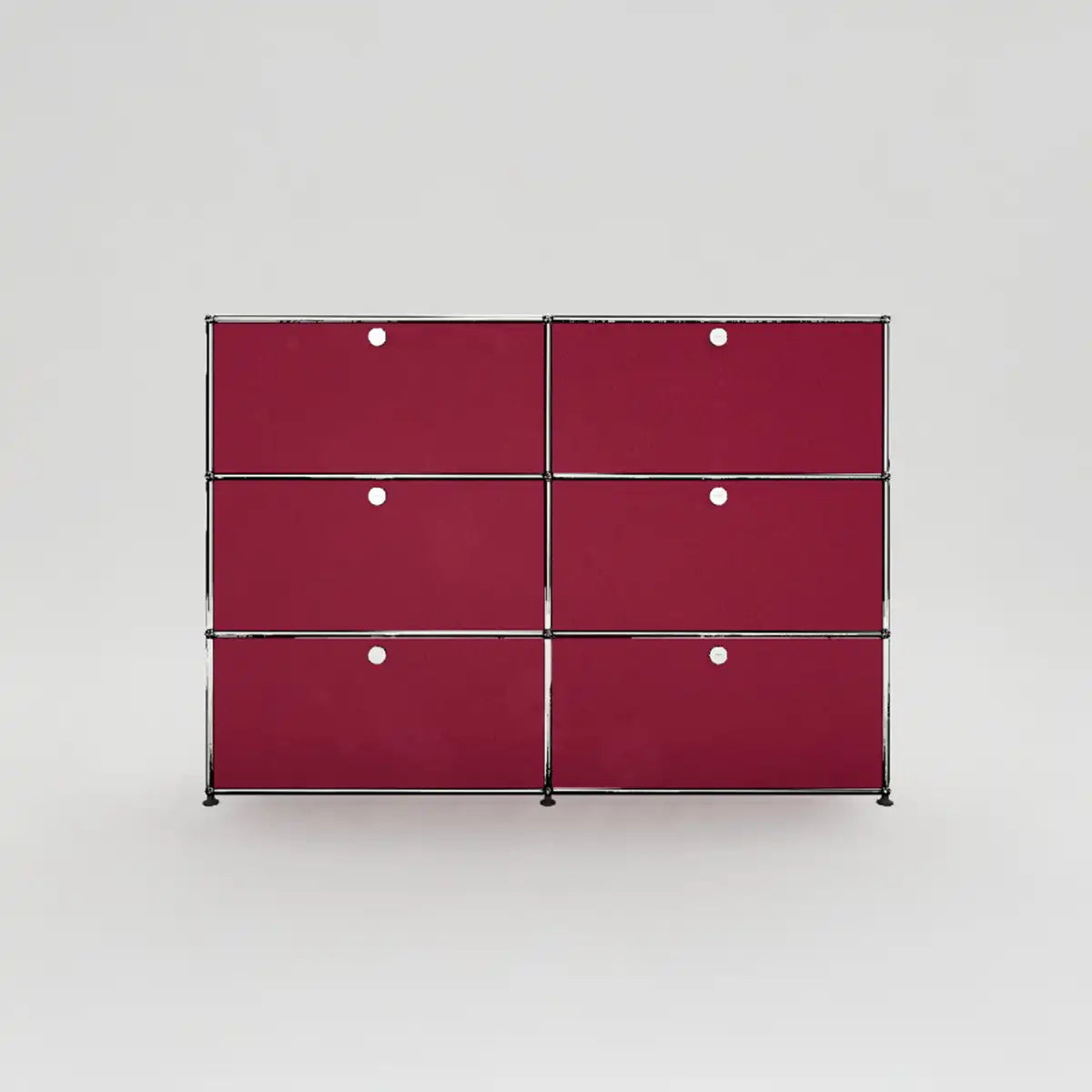 Elegantes USM Haller Sideboard in Rot mit verchromtem Rahmen und 6 Klapptüren