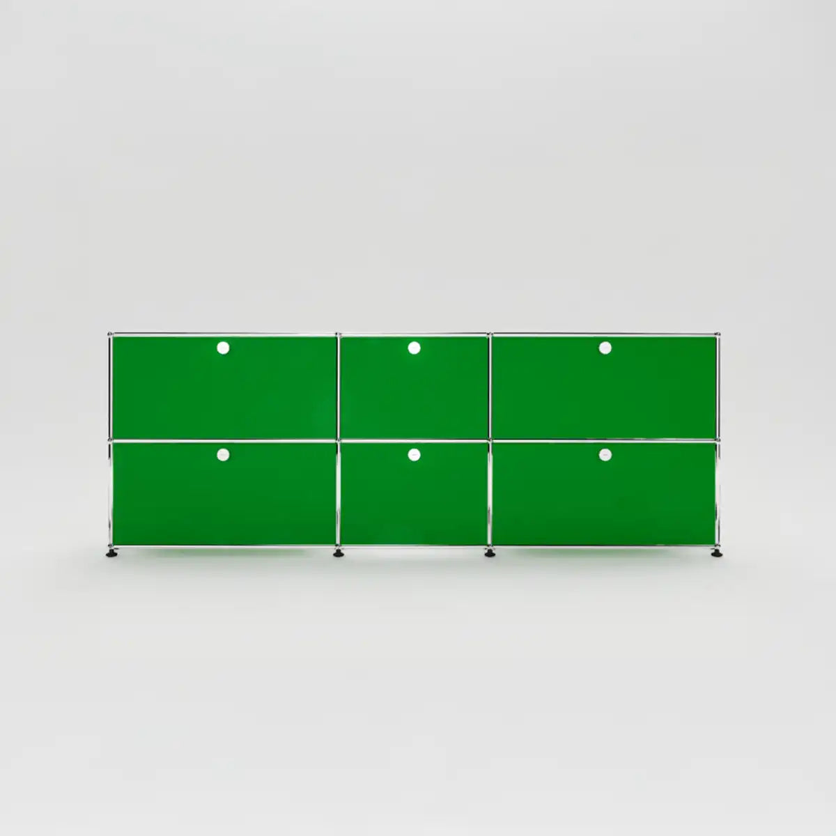 USM Haller Sideboard in Grün mit 6 Klapptüren und verchromtem Rahmen