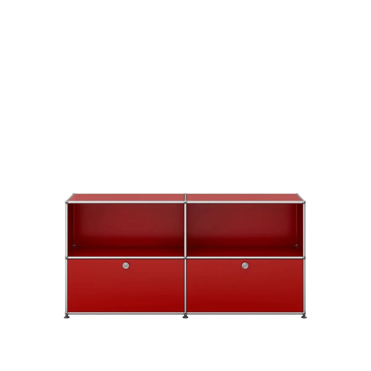 USM Haller Sideboard 2x2 in Rot – Designklassiker mit zwei Klapptüren, offener Stauraum oben, stabile Stahlkonstruktion