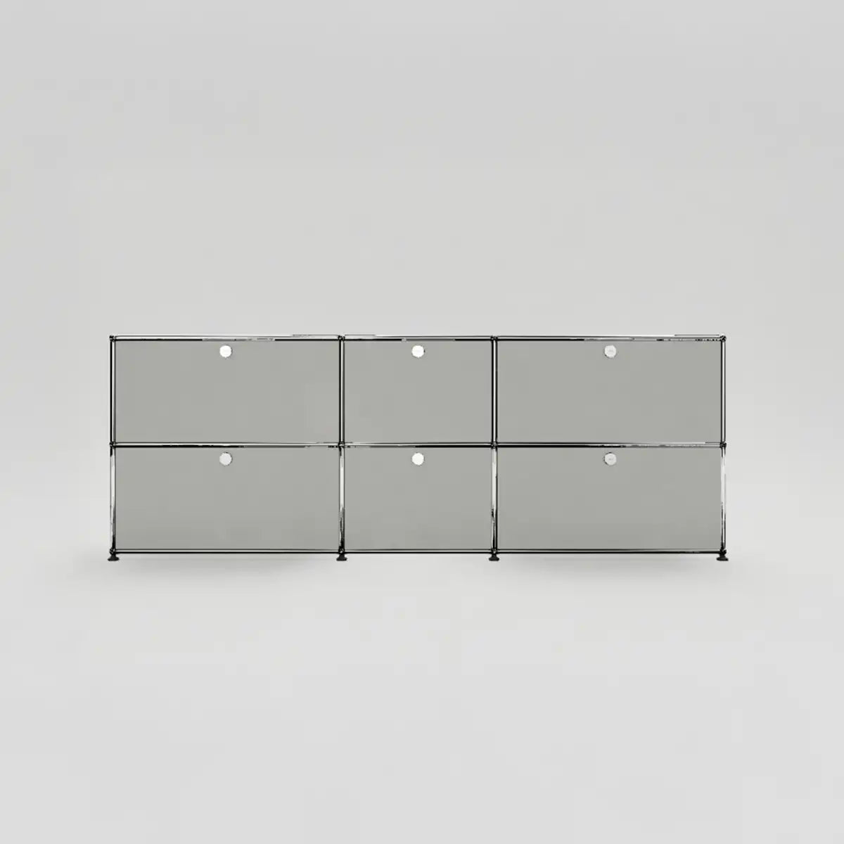 Graues USM Haller Sideboard mit 6 Klapptüren, minimalistische Frontansicht