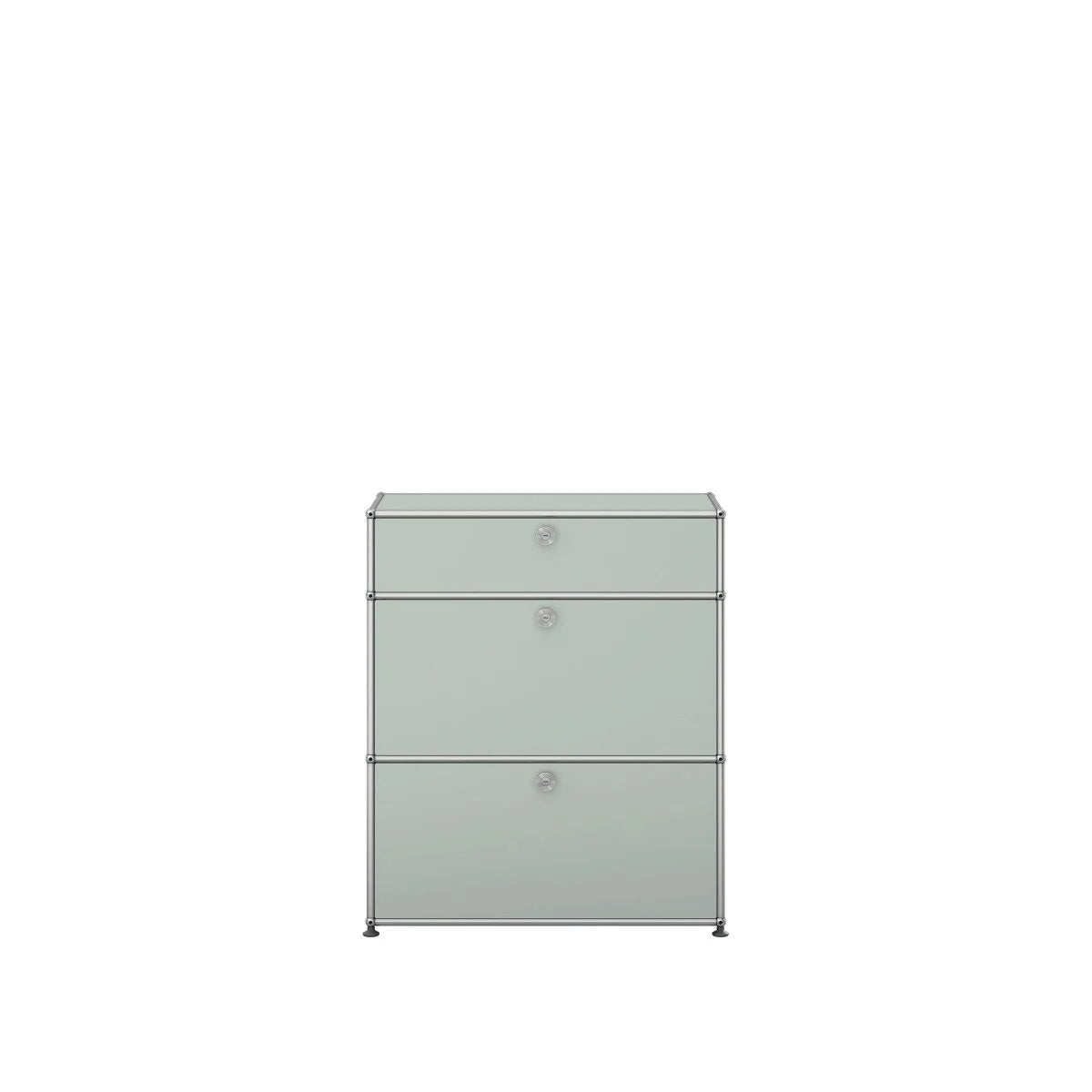 USM Haller Sideboard in Lichtgrau mit drei Klapptüren, kompaktes Format 1 breit und 2½ hoch