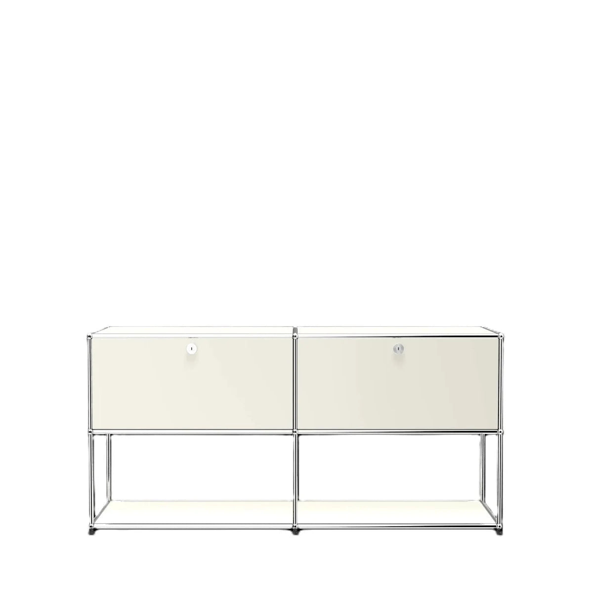 USM Haller Sideboard 2x2 in Weiß mit unten freiem Bodenfach und zwei Klapptüren