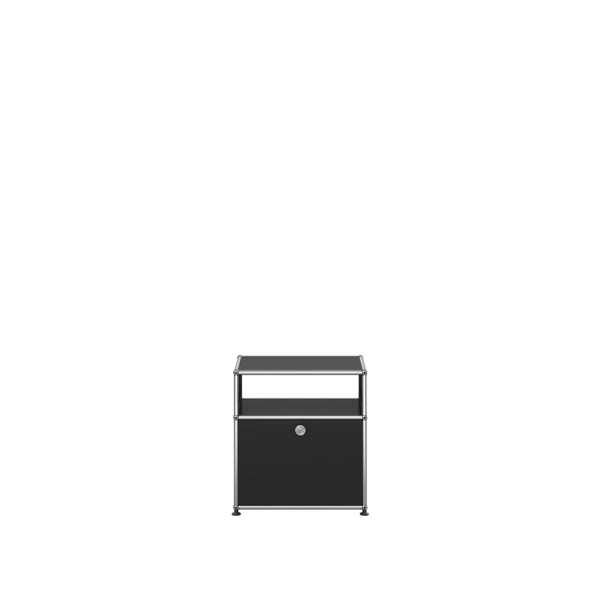 USM Haller Nachttisch in Schwarz, minimalistischer Designklassiker mit Klapptür