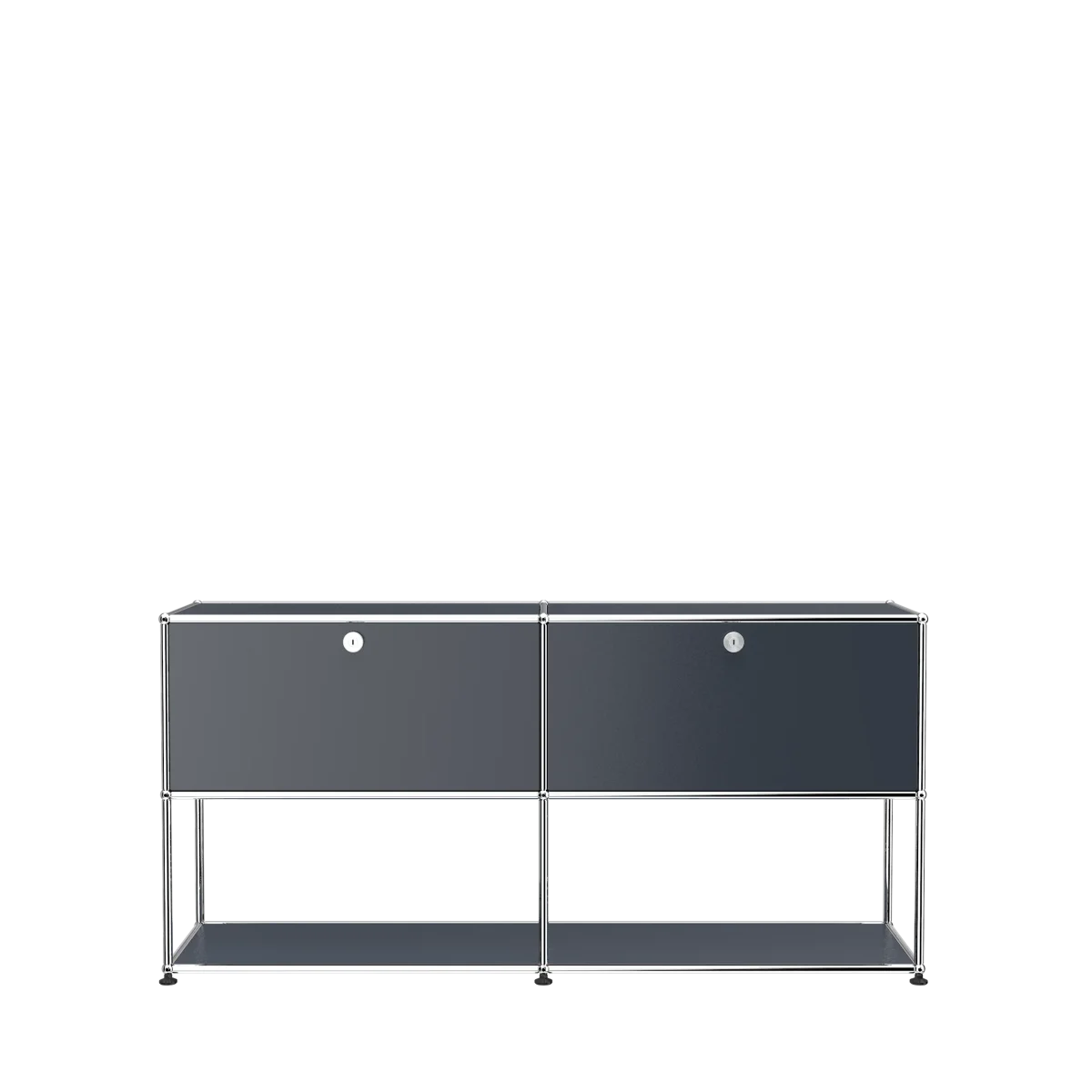USM Haller Sideboard 2x2 in Anthrazit; klare Linien, offene Basis und zwei Klapptüren, modular erweiterbar