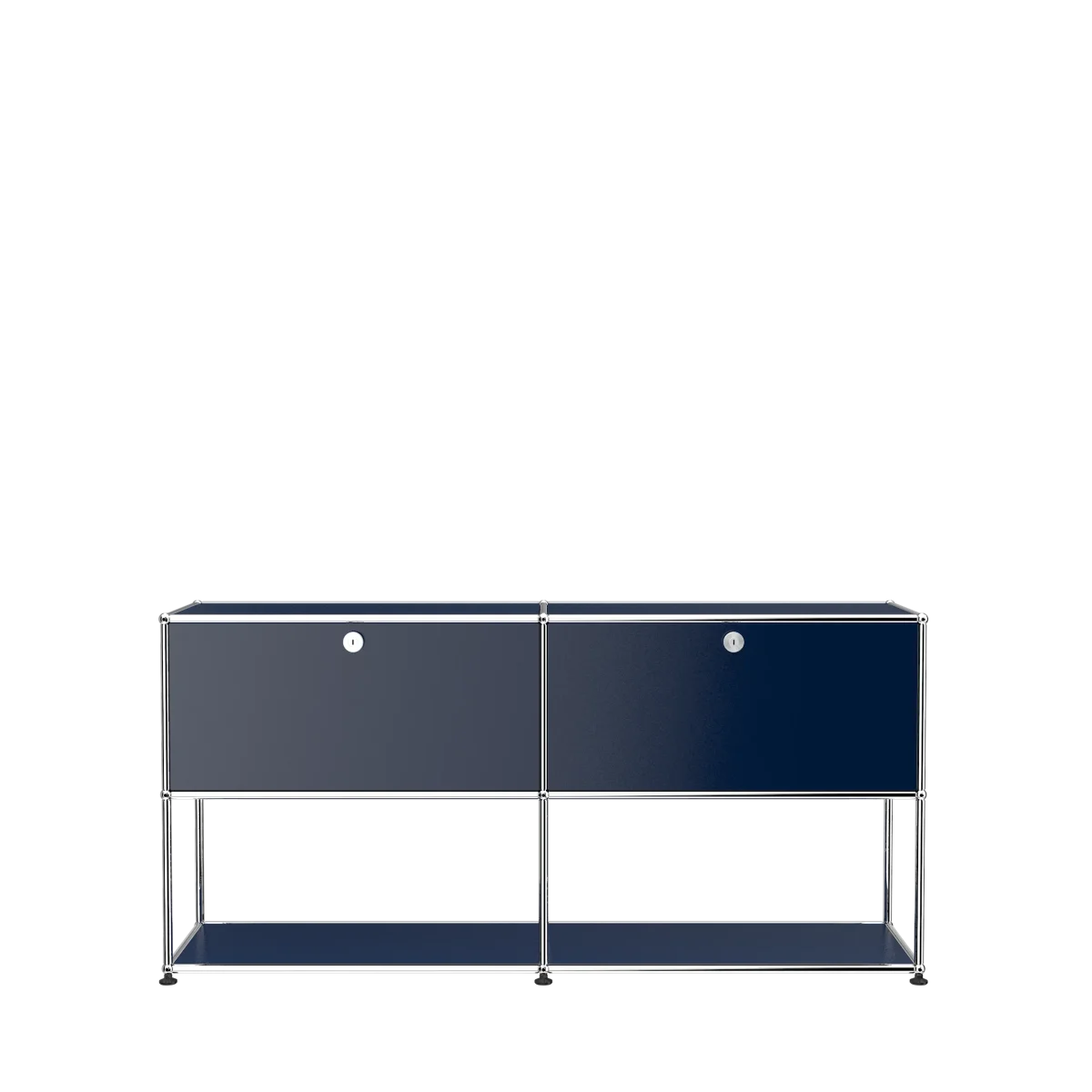 USM Haller Sideboard 2x2 in Stahlblau; elegantes Lowboard mit freier Unterebene und zwei Klapptüren, ideal als Medienmöbel