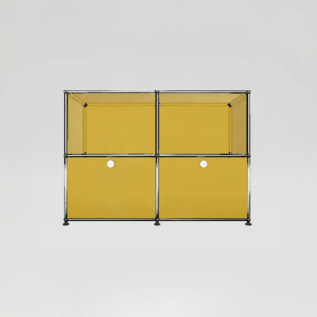 Gelbes USM Haller Sideboard mit 2 Klapptüren und offenen oberen Fächern