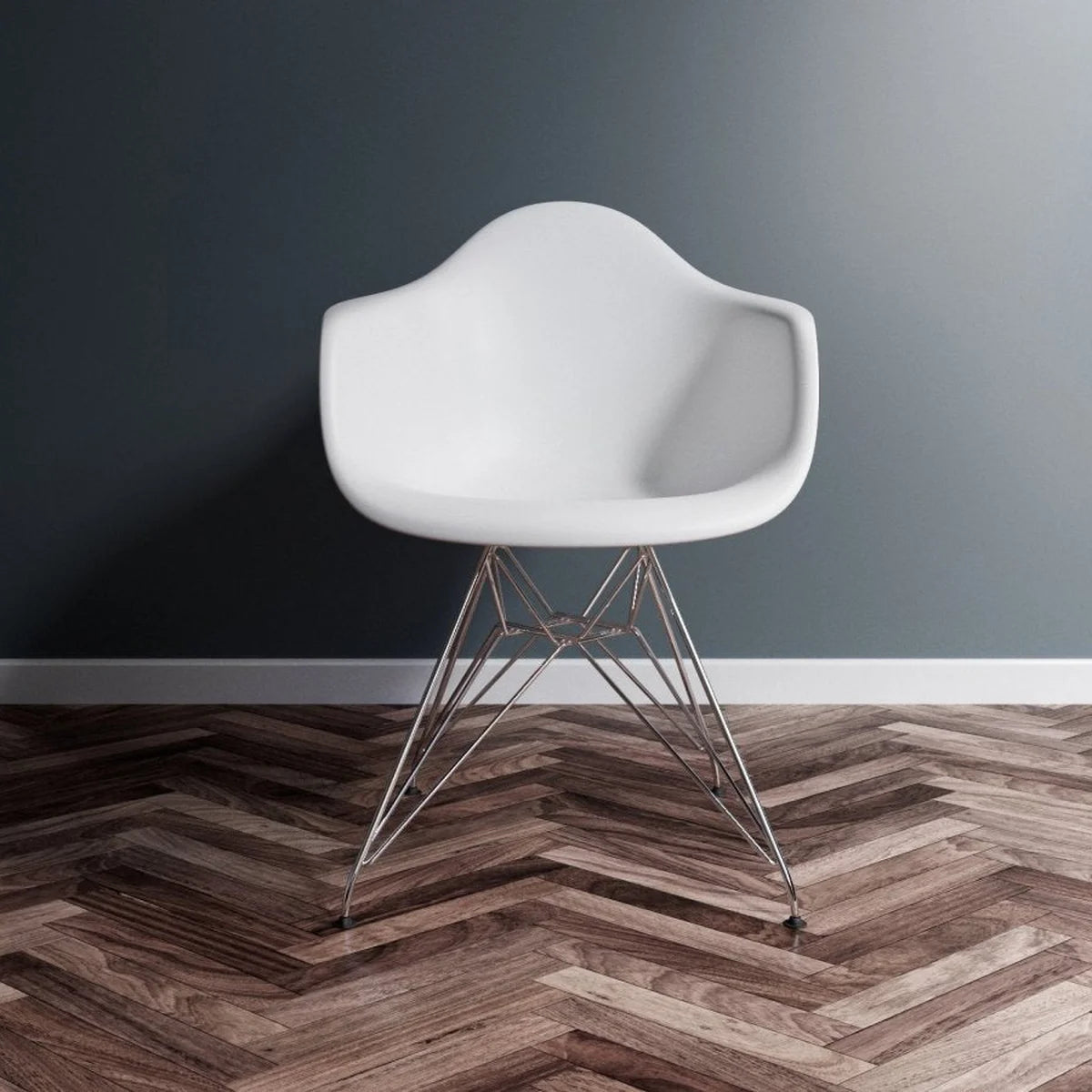 Vitra Eames Plastic Chair DAR auf schönem Parkettboden