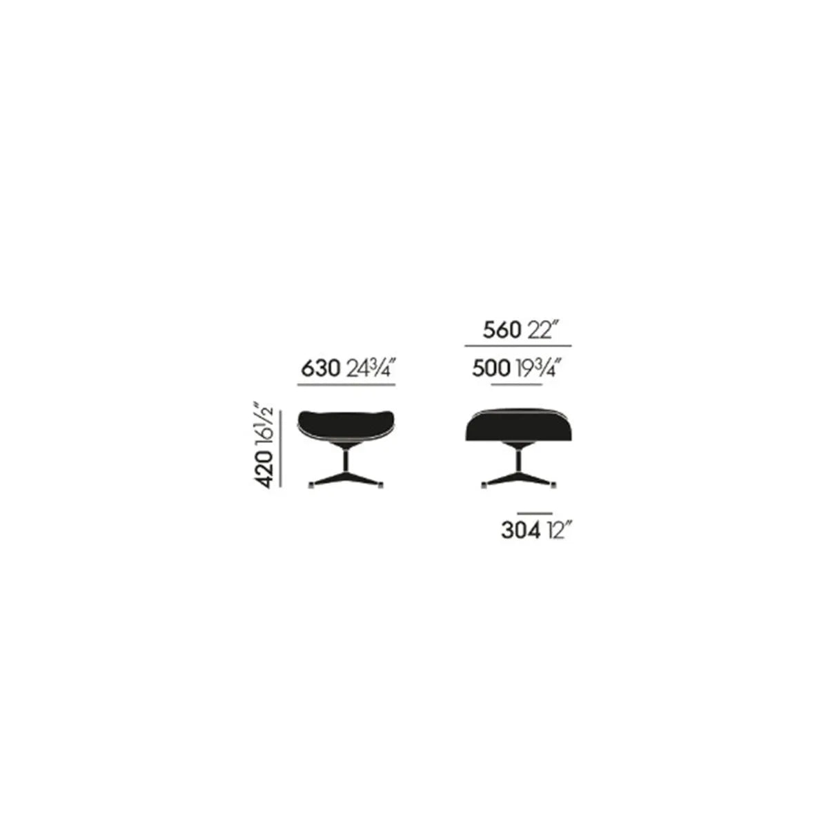 Informationsblatt Lounge Chair & Ottoman Studioaufnahme vor weißem Hintergrund